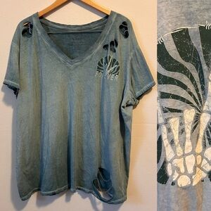 Torrid Women’s 2x Distressed Blue Graphic Women's Top